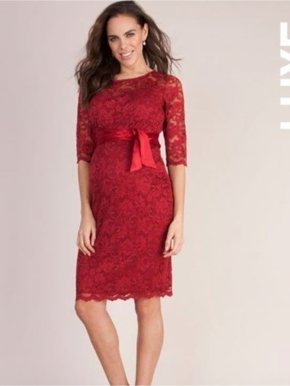 Seraphine Luxe Red Lace Maternity Cocktail Dress with Satin Tie - Size 10
